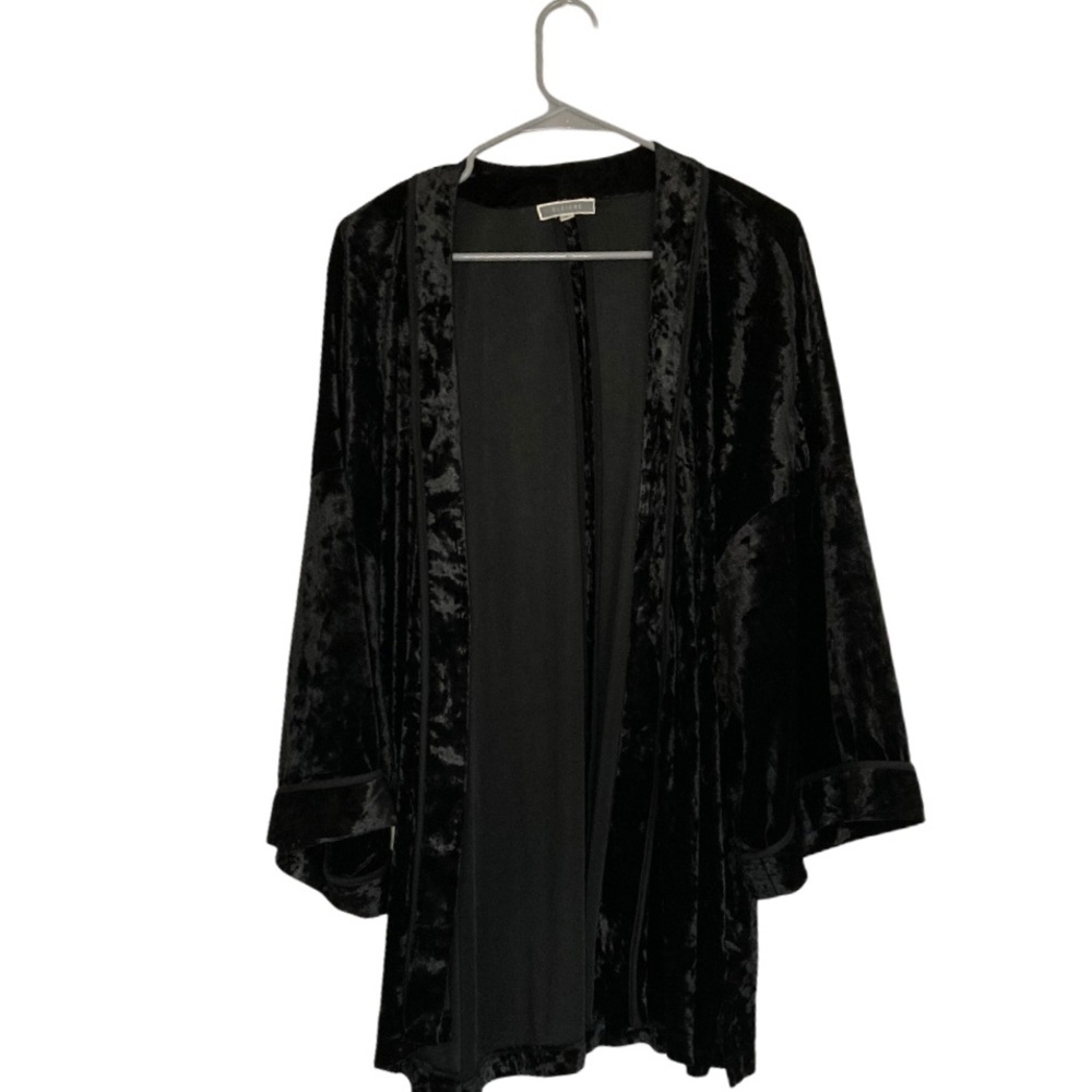 Black suede open cardigan